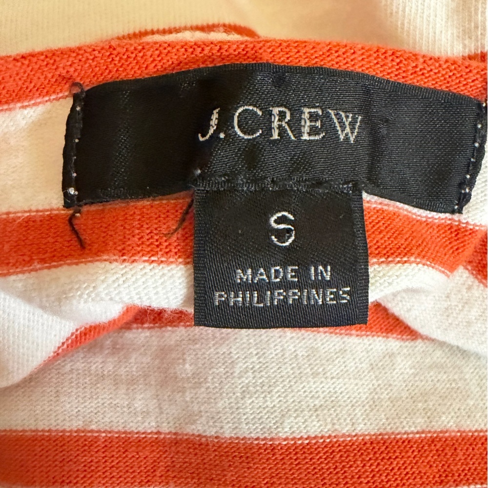 J.Crew Orange White Stripe Tie Back Top 3/4 Sleeve Cotton Size Small Nautical - Picture 2 of 8